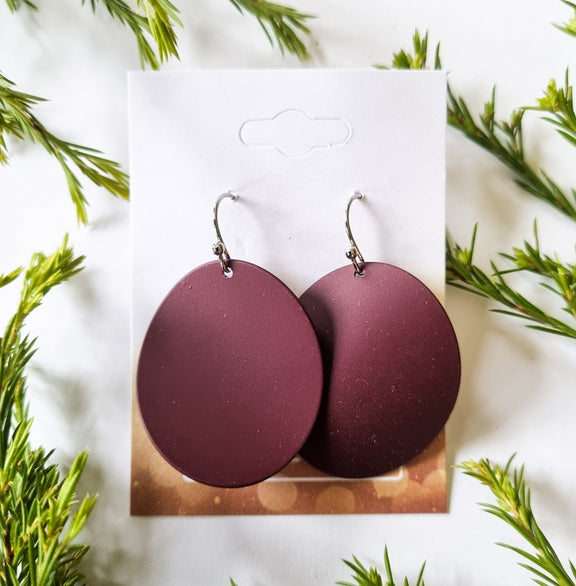 Paris Contemporary Chic Disc Earrings - Merlot - Silver