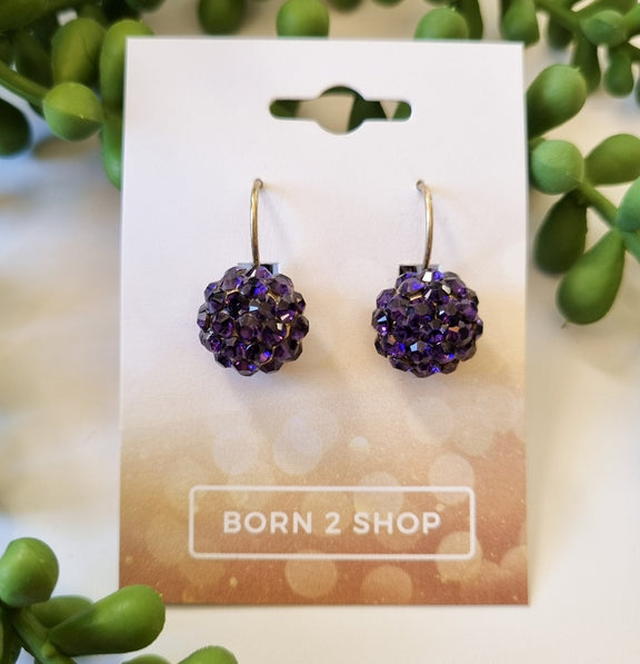 Milano Swarovski Cluster Drop Earrings - Purple Violet - Gold