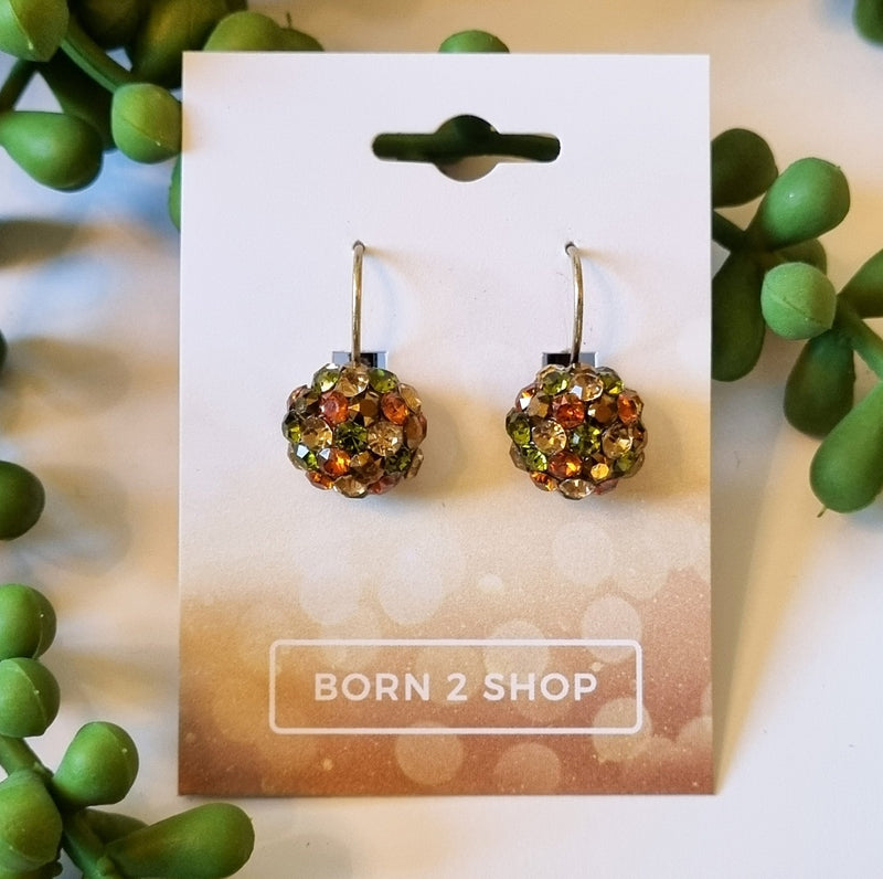 Milano Swarovski Cluster Drop Earrings - Olive Mix - Gold