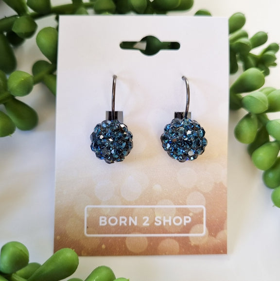 Milano Swarovski Cluster Drop Earrings - Montana Blue - Gunmetal