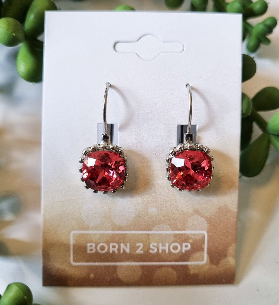 Milano Swarovski Belle Drop Earrings - Indian Red - Silver