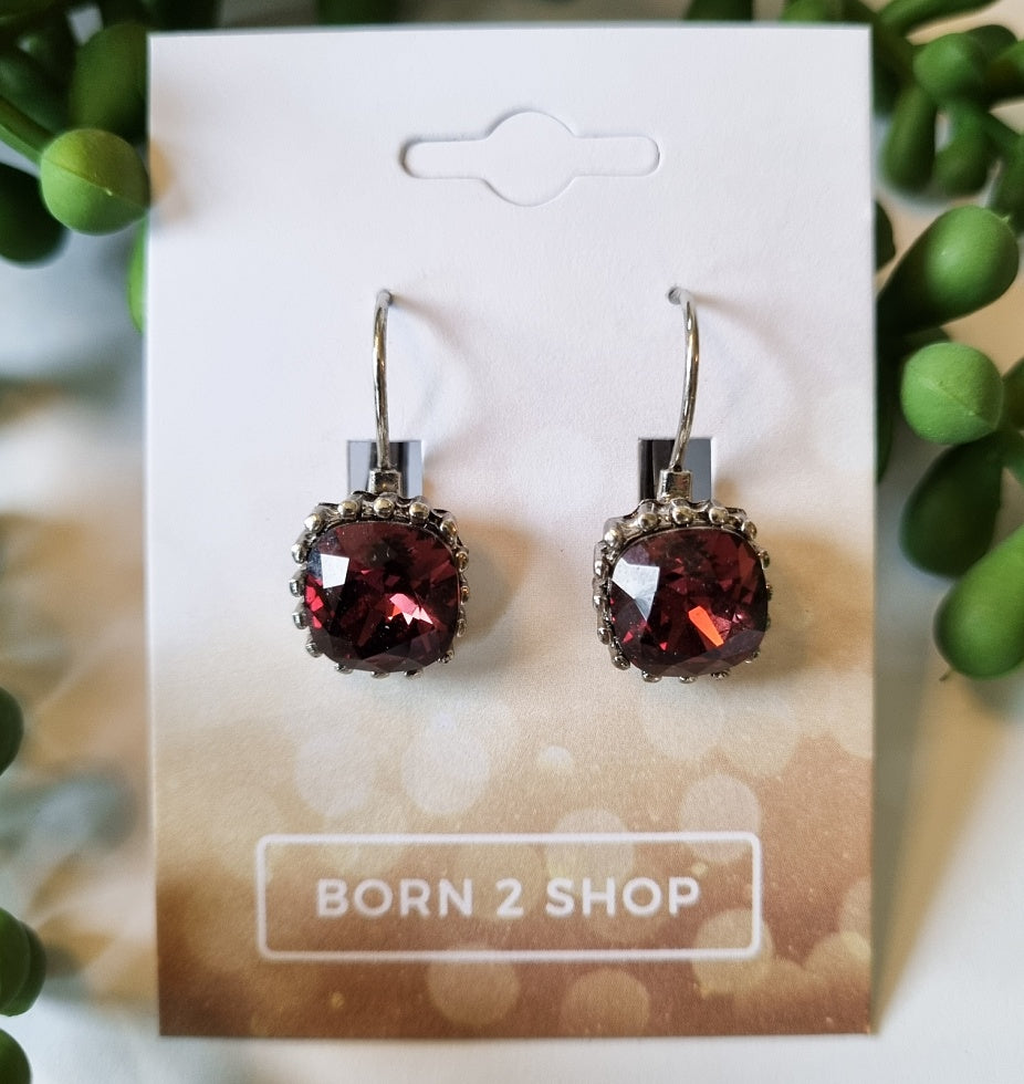 Milano Swarovski Belle Drop Earrings - Burgundy - Silver