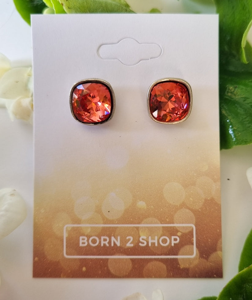 Milano Swarovski Belle Post Earrings - Padparadscha and Silver