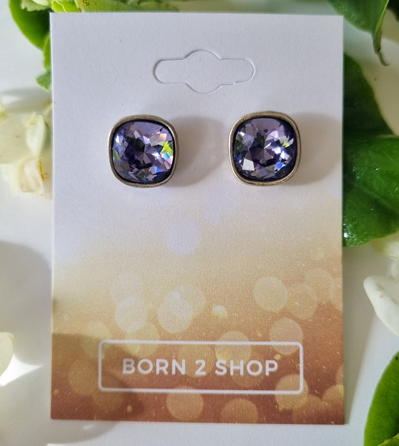 Milano Swarovski Belle Post Earrings - Tanzanite and Silver