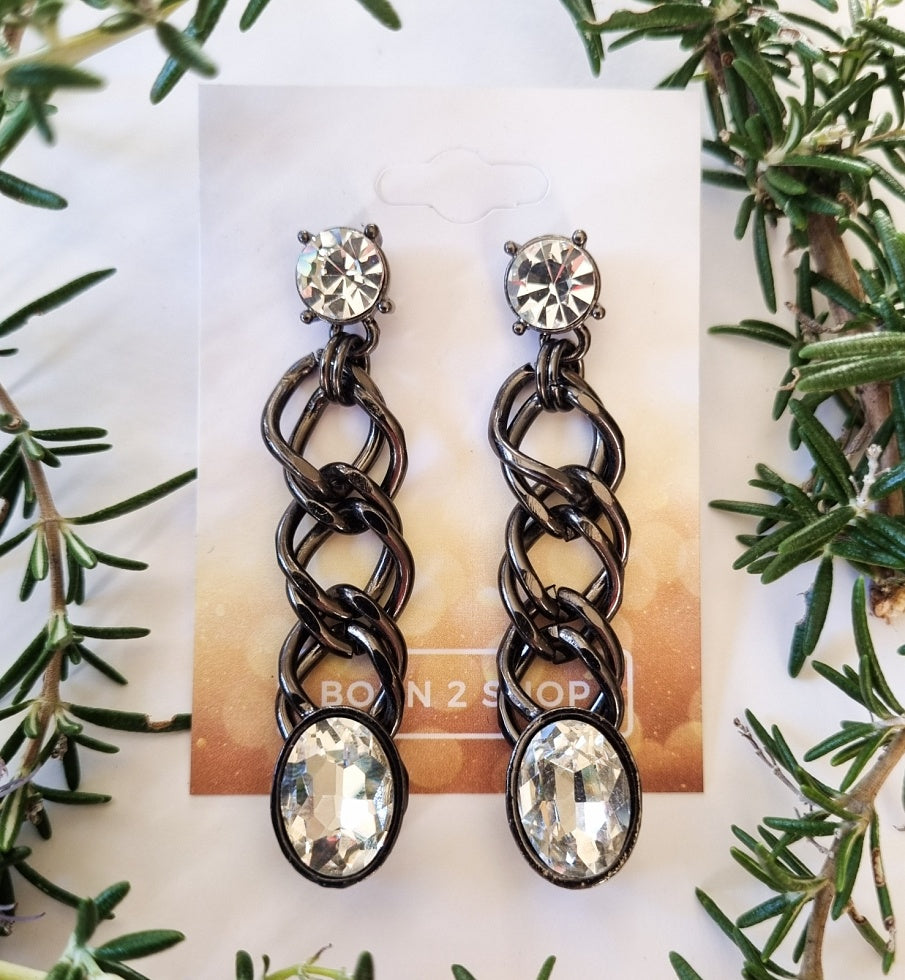 Milano Swarovski Sophisticated Earrings - Gunmetal Oval Crystal Drop