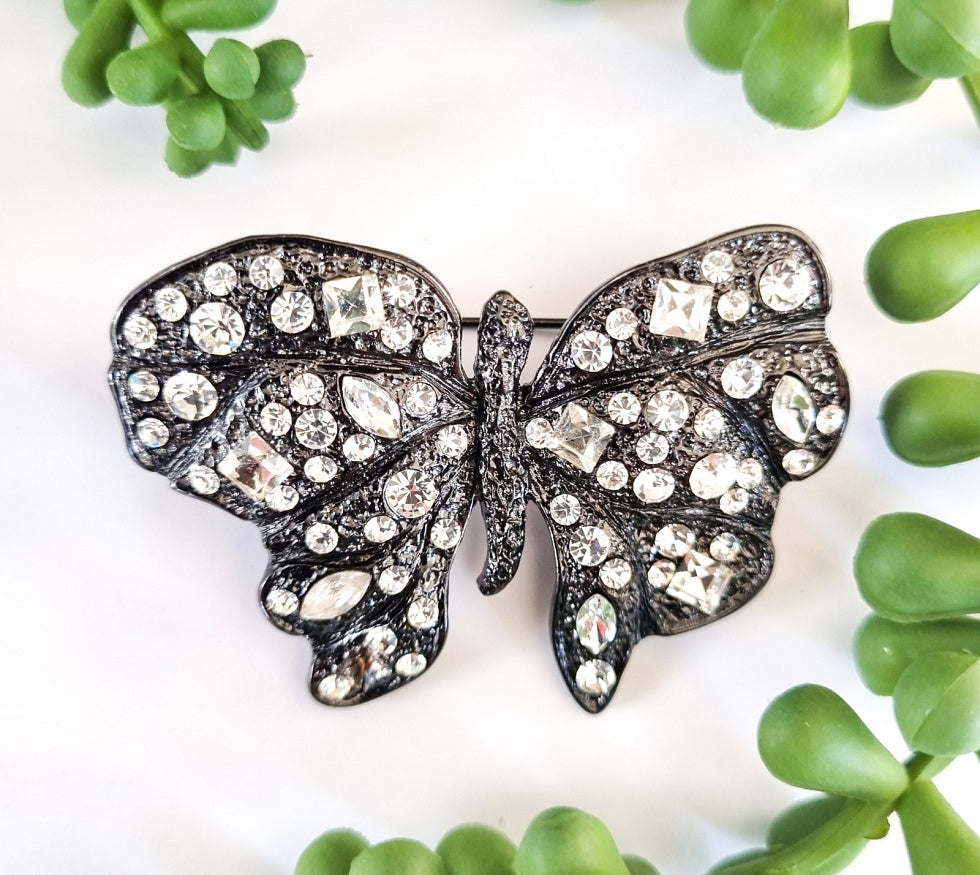 Milano Swarovski Brooch - Butterfly Crystal and Gunmetal