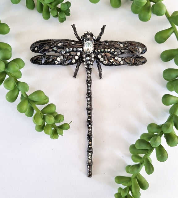 Milano Swarovski Brooch - Jet Dragonfly