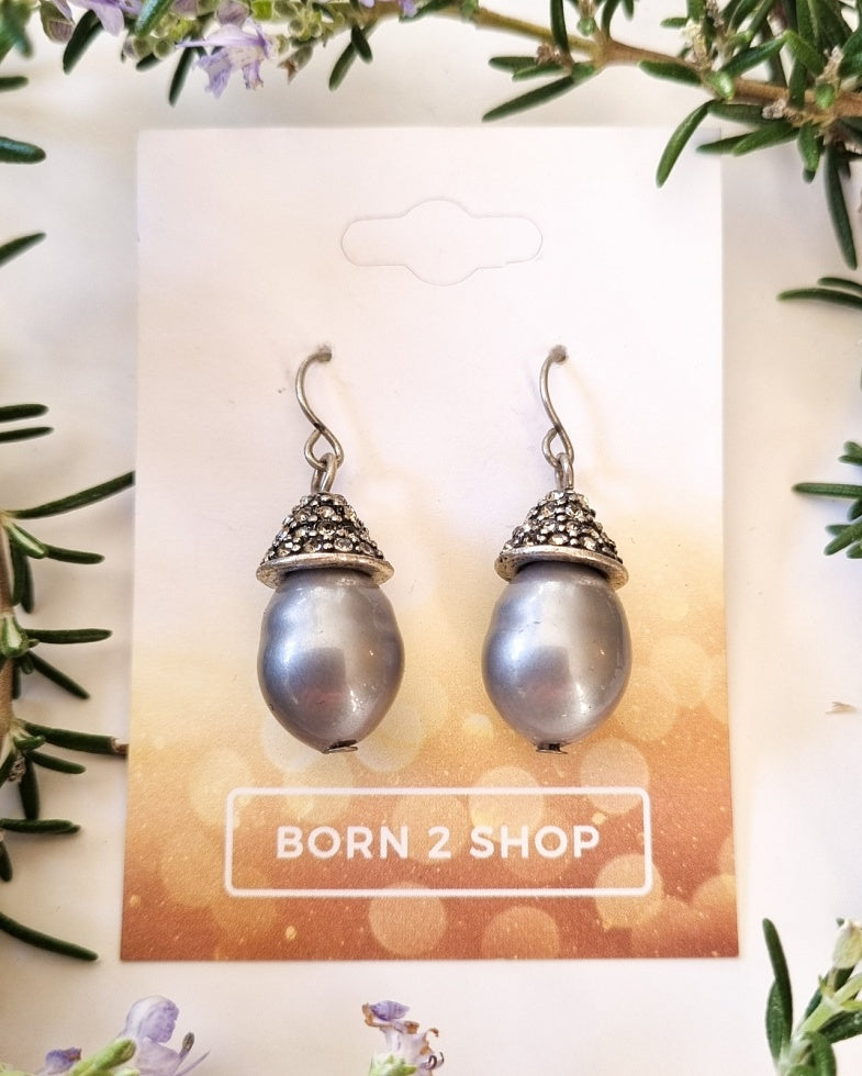 Milano Swarovski Sophisticated Earrings - Grey Pearl Crystal Cap