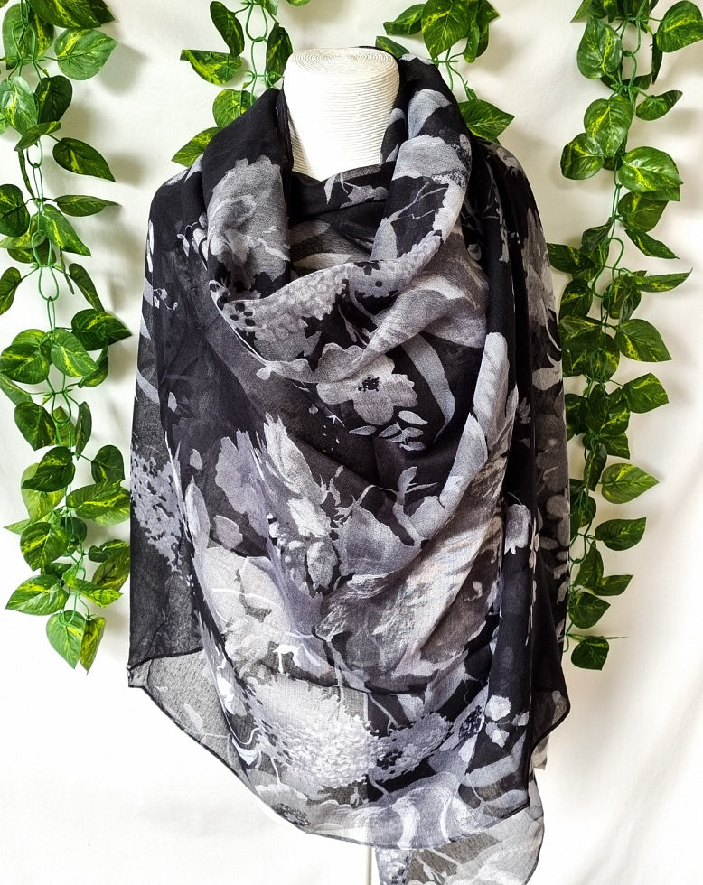 Viscose Scarf - Black Damask Rose
