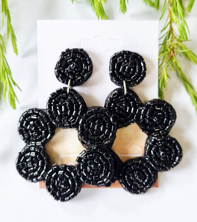 New York Earrings - Flower Drop - Black